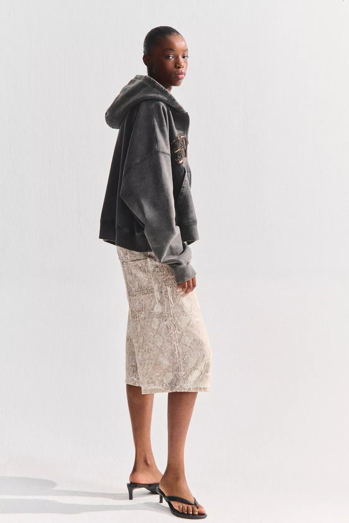 Snakeskin print skater denim Bermuda shorts