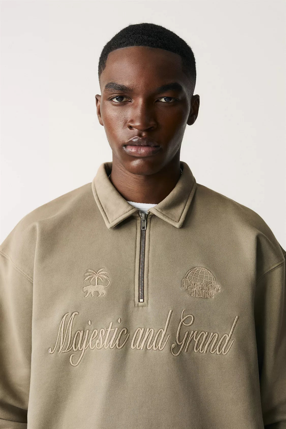 Zip-up sweatshirt with polo collar